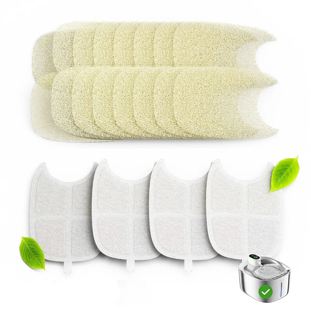 Replacement filters and sponges for wireless pet water fountain containing four filters and sixteen sponge filters