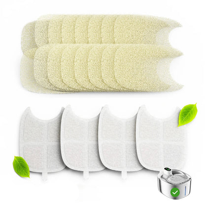 Replacement filters and sponges for wireless pet water fountain containing four filters and sixteen sponge filters 