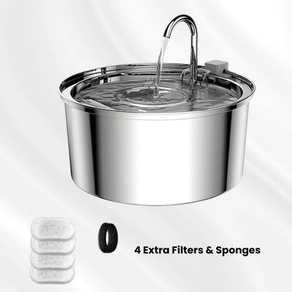 Stainless steel pet water fountain which comes together with four extra filters and four extra sponges